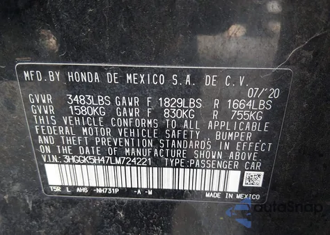 2020 Honda Fit Lx z USA, uszkodzony, nr VIN 3HGGK5H47LM724221